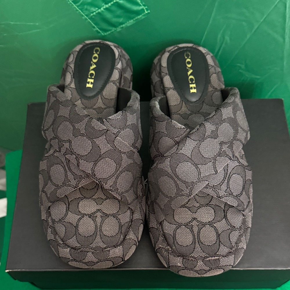 Coach  Black Patterned Slippers size 7.5 like new